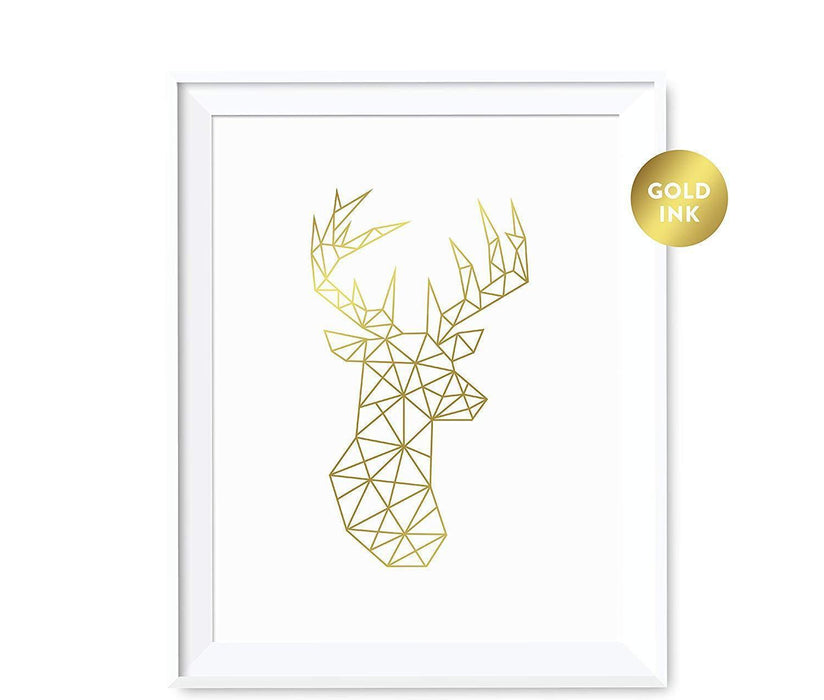 Geometric Animal Origami Wall Art Metallic Gold Ink Print-Set of 1-Andaz Press-Deer-