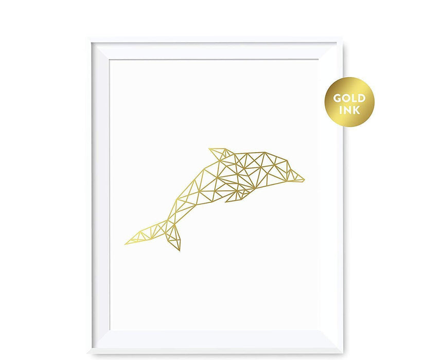 Geometric Animal Origami Wall Art Metallic Gold Ink Print-Set of 1-Andaz Press-Dolphin-
