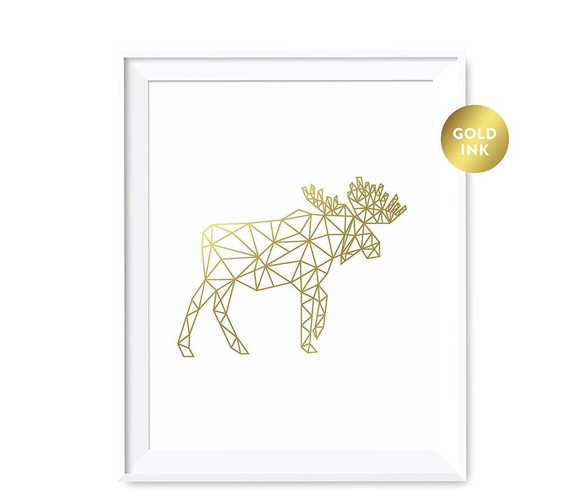 Geometric Animal Origami Wall Art Metallic Gold Ink Print-Set of 1-Andaz Press-Elk Moose-