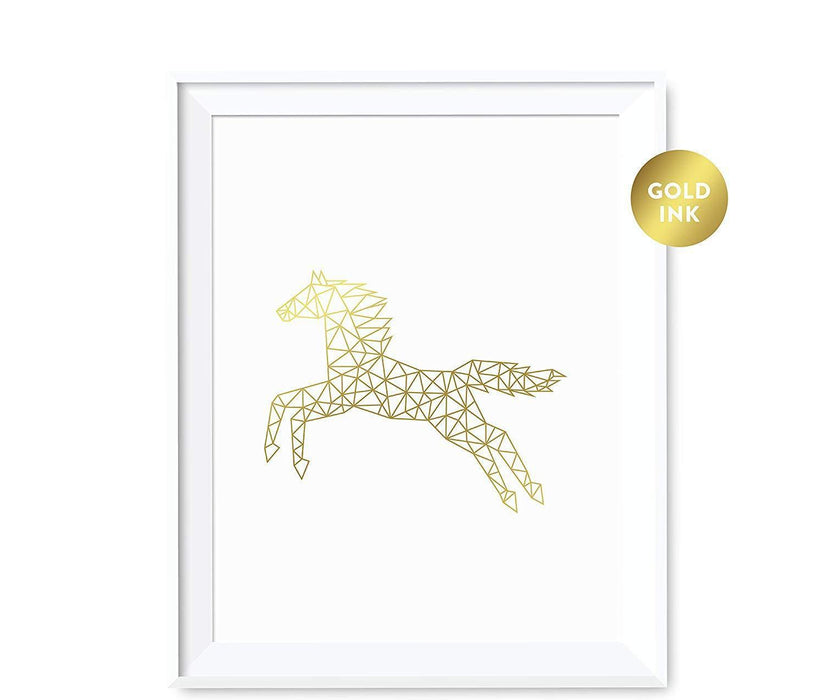 Geometric Animal Origami Wall Art Metallic Gold Ink Print-Set of 1-Andaz Press-Horse-