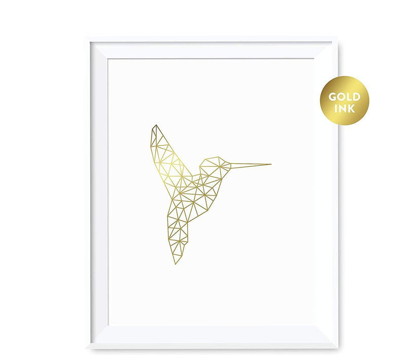Geometric Animal Origami Wall Art Metallic Gold Ink Print-Set of 1-Andaz Press-Hummingbird-