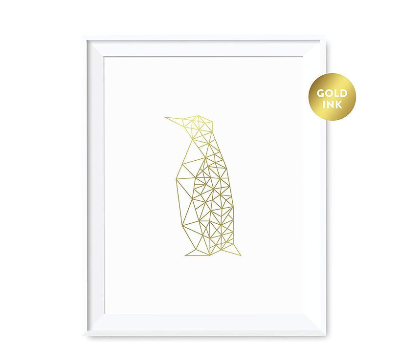 Geometric Animal Origami Wall Art Metallic Gold Ink Print-Set of 1-Andaz Press-Penguin-