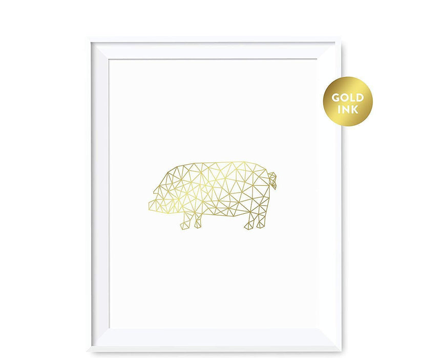Geometric Animal Origami Wall Art Metallic Gold Ink Print-Set of 1-Andaz Press-Pig-