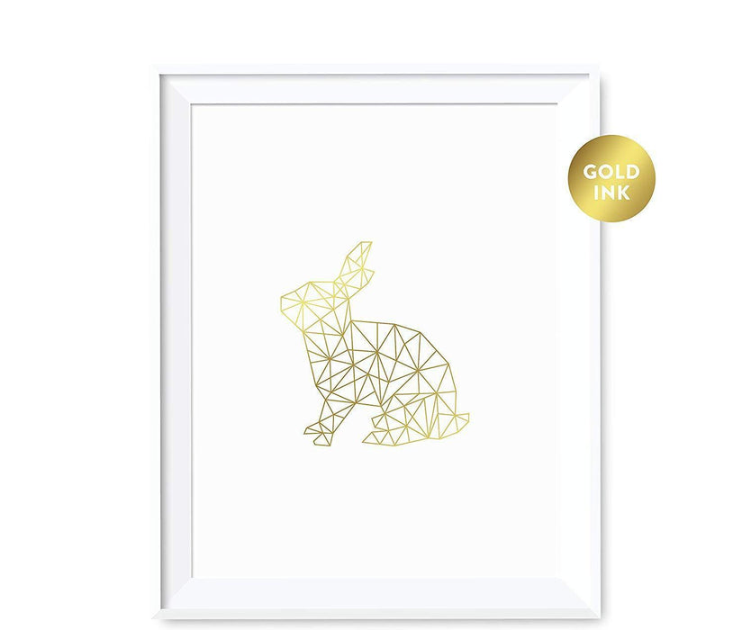 Geometric Animal Origami Wall Art Metallic Gold Ink Print-Set of 1-Andaz Press-Rabbit-