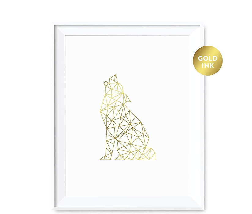 Geometric Animal Origami Wall Art Metallic Gold Ink Print-Set of 1-Andaz Press-Wolf-