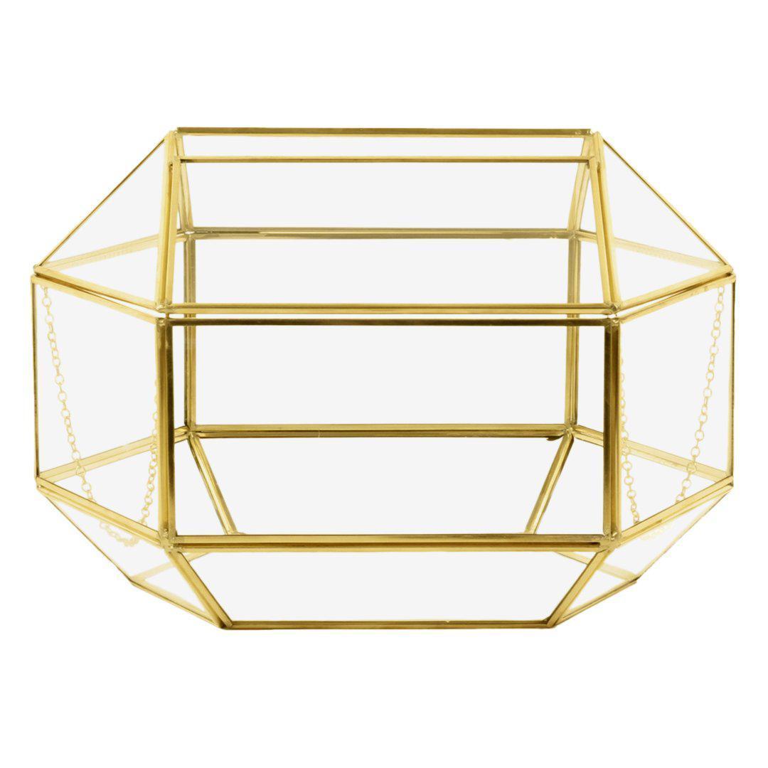 Vintage Gold Large Geometric Glass Card Box Terrarium with Slot
