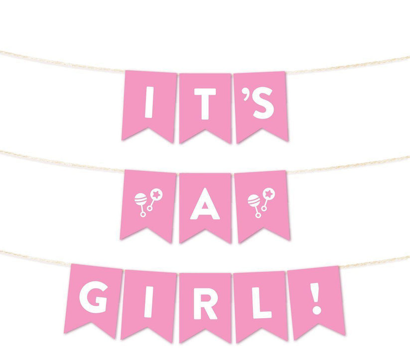 Girl Baby Shower Hanging Pennant Garland Party Banner-Set of 1-Andaz Press-Pink-It's A Girl!-