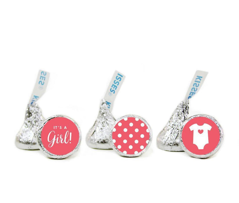 Girl Baby Shower Hershey's Kisses Stickers-Set of 216-Andaz Press-Coral-