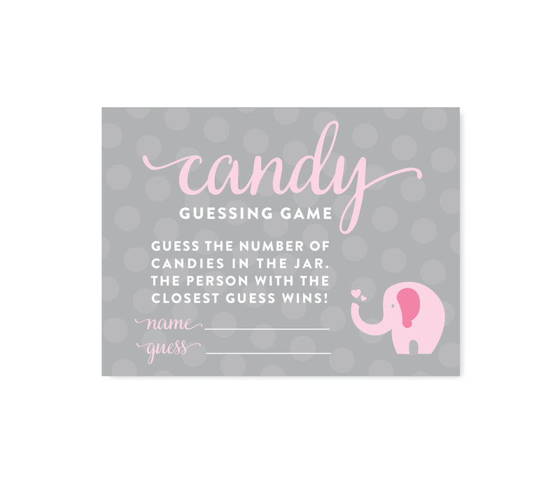 Girl Elephant Baby Shower Fun Game Cards-Set of 30-Andaz Press-Candy Guessing Game-