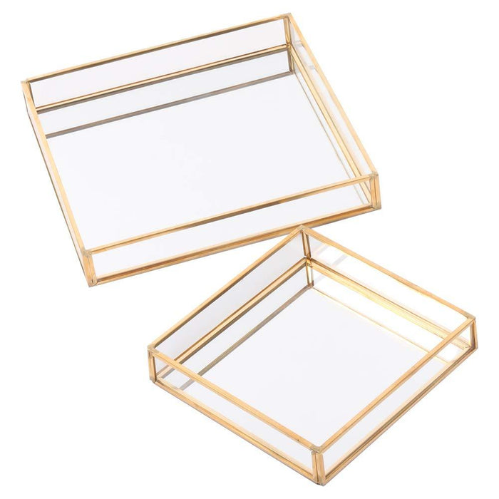 Glass Mirror Square Trays Vanity Set-Set of 2-Koyal Wholesale-Gold-