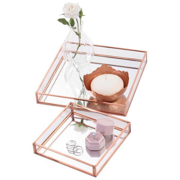 Glass Mirror Square Trays Vanity Set-Set of 2-Koyal Wholesale-Gold-