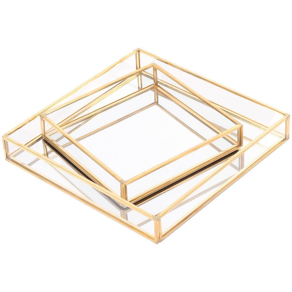 Glass Mirror Square Trays Vanity Set-Set of 2-Koyal Wholesale-Gold-