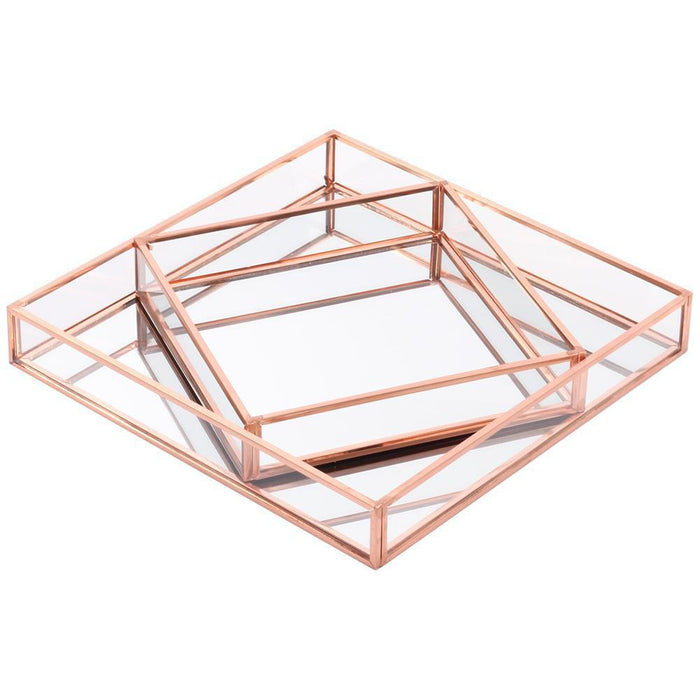Glass Mirror Square Trays Vanity Set-Set of 2-Koyal Wholesale-Rose Gold-