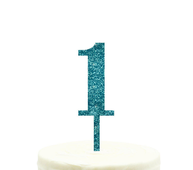 Glitter Acrylic Number Birthday Cake Toppers-Set of 1-Andaz Press-Aqua-1-