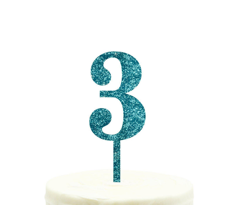 Glitter Acrylic Number Birthday Cake Toppers-Set of 1-Andaz Press-Aqua-3-