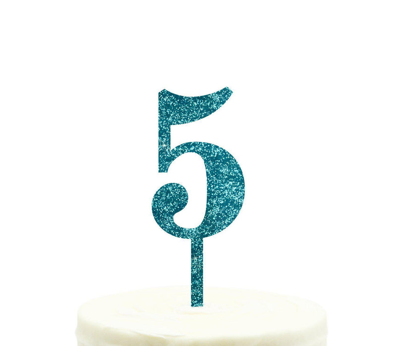 Glitter Acrylic Number Birthday Cake Toppers-Set of 1-Andaz Press-Aqua-5-