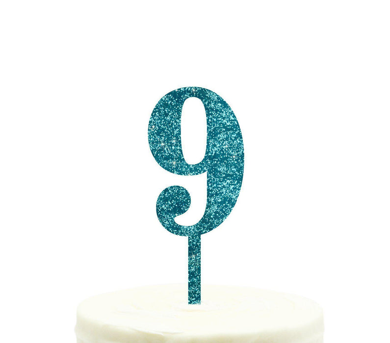 Glitter Acrylic Number Birthday Cake Toppers-Set of 1-Andaz Press-Aqua-9-