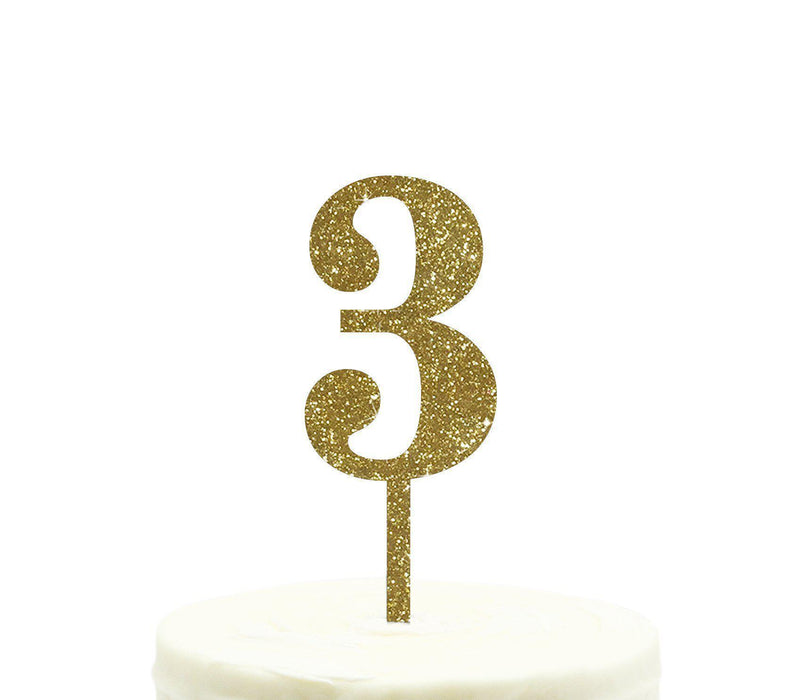 Glitter Acrylic Number Birthday Cake Toppers-Set of 1-Andaz Press-Gold-3-