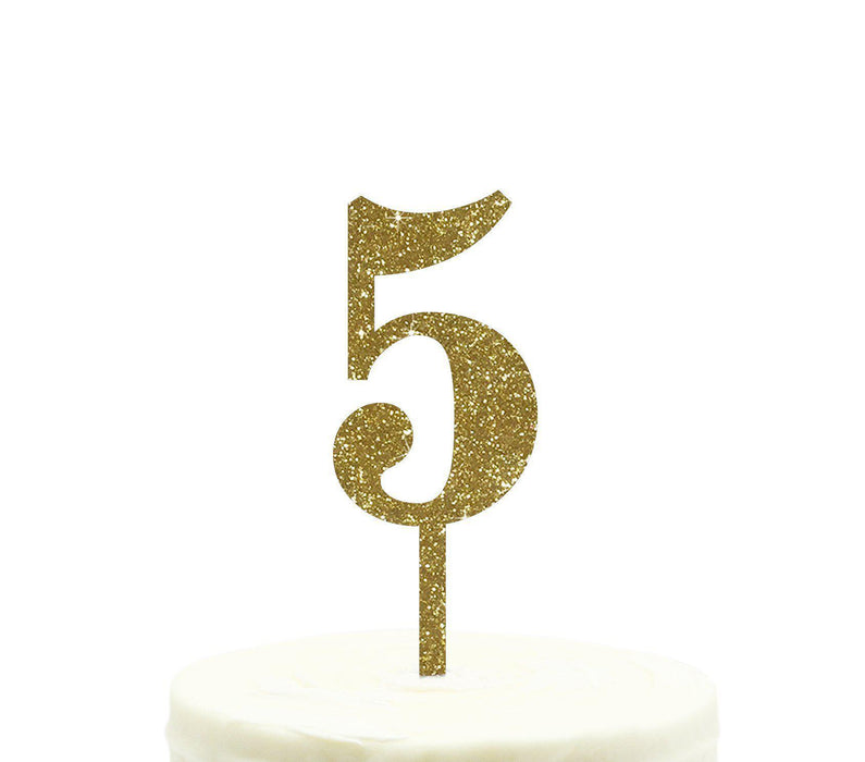 Glitter Acrylic Number Birthday Cake Toppers-Set of 1-Andaz Press-Gold-5-