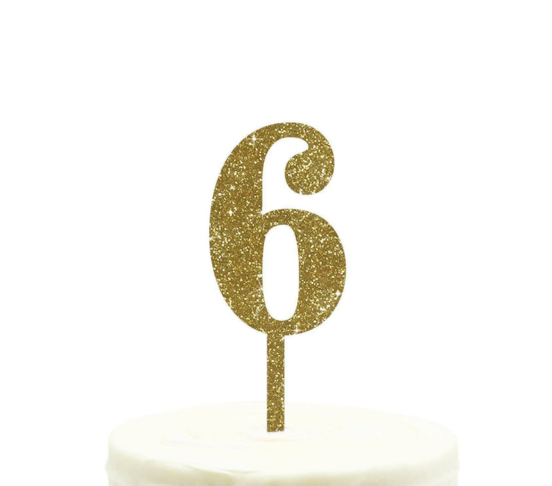 Glitter Acrylic Number Birthday Cake Toppers-Set of 1-Andaz Press-Gold-6-