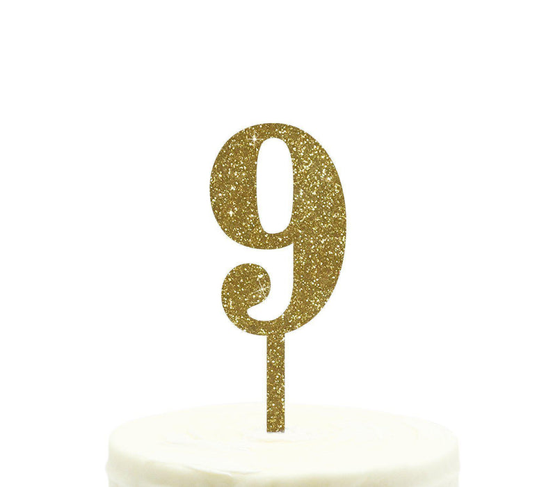 Glitter Acrylic Number Birthday Cake Toppers-Set of 1-Andaz Press-Gold-9-