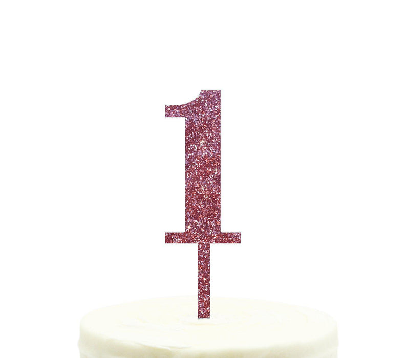 Glitter Acrylic Number Birthday Cake Toppers-Set of 1-Andaz Press-Pink-1-