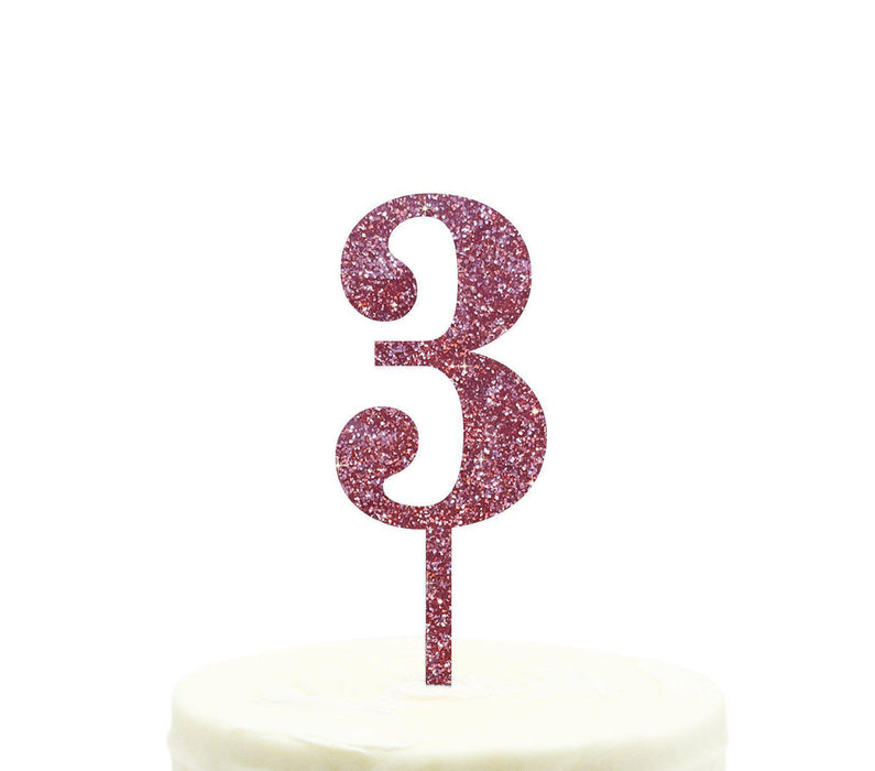 Glitter Acrylic Number Birthday Cake Toppers-Set of 1-Andaz Press-Pink-3-