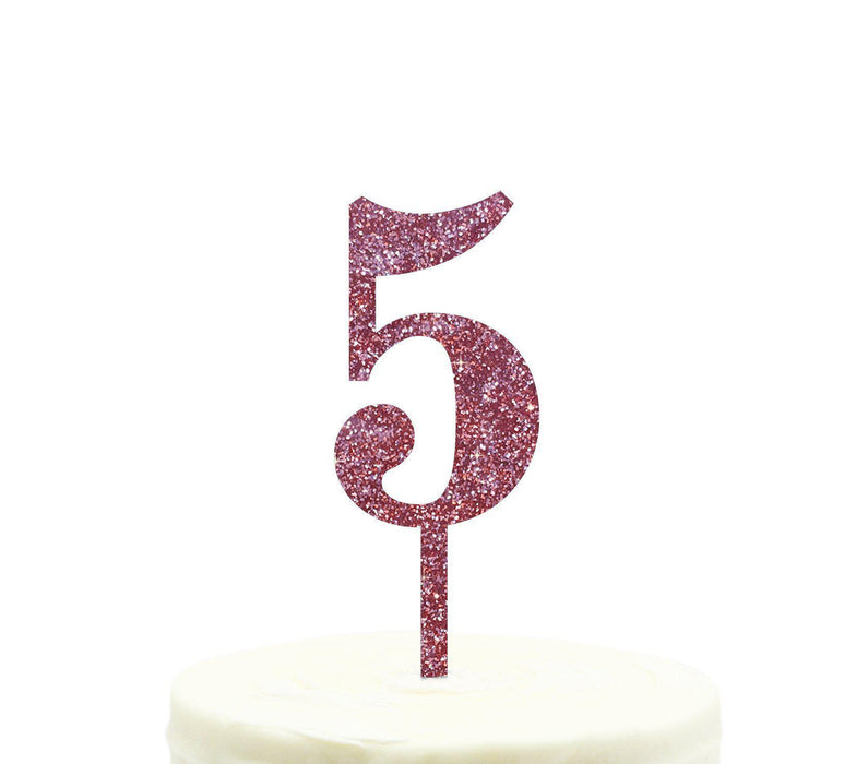 Glitter Acrylic Number Birthday Cake Toppers-Set of 1-Andaz Press-Pink-5-