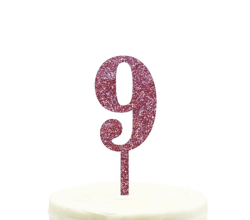 Glitter Acrylic Number Birthday Cake Toppers-Set of 1-Andaz Press-Pink-9-