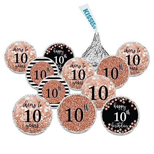 Glitzy Faux Rose Gold Glitter Milestone Chocolate Drop Labels-Set of 216-Andaz Press-Cheers to 10 Years-