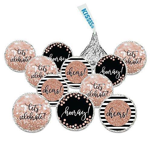 Glitzy Faux Rose Gold Glitter Milestone Chocolate Drop Labels Trio-Set of 216-Andaz Press-Hooray! Cheers! Let's Celebrate!-