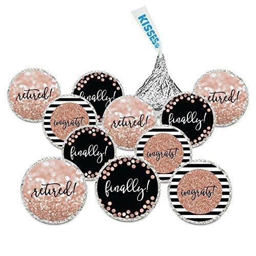 Glitzy Faux Rose Gold Glitter Milestone Chocolate Drop Labels Trio-Set of 216-Andaz Press-Retired! Finally! Congrats!-