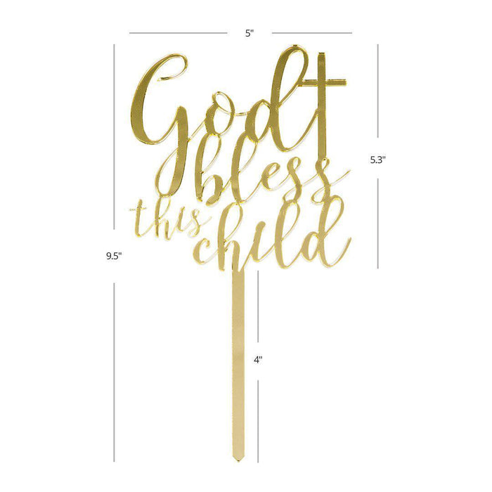 God Bless This Child Baptism Mirror Acrylic Cake Toppers-Set of 1-Andaz Press-Gold-