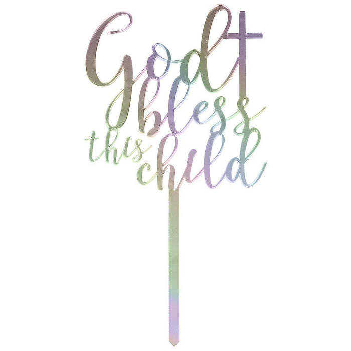 God Bless This Child Baptism Mirror Acrylic Cake Toppers-Set of 1-Andaz Press-Iridescent-