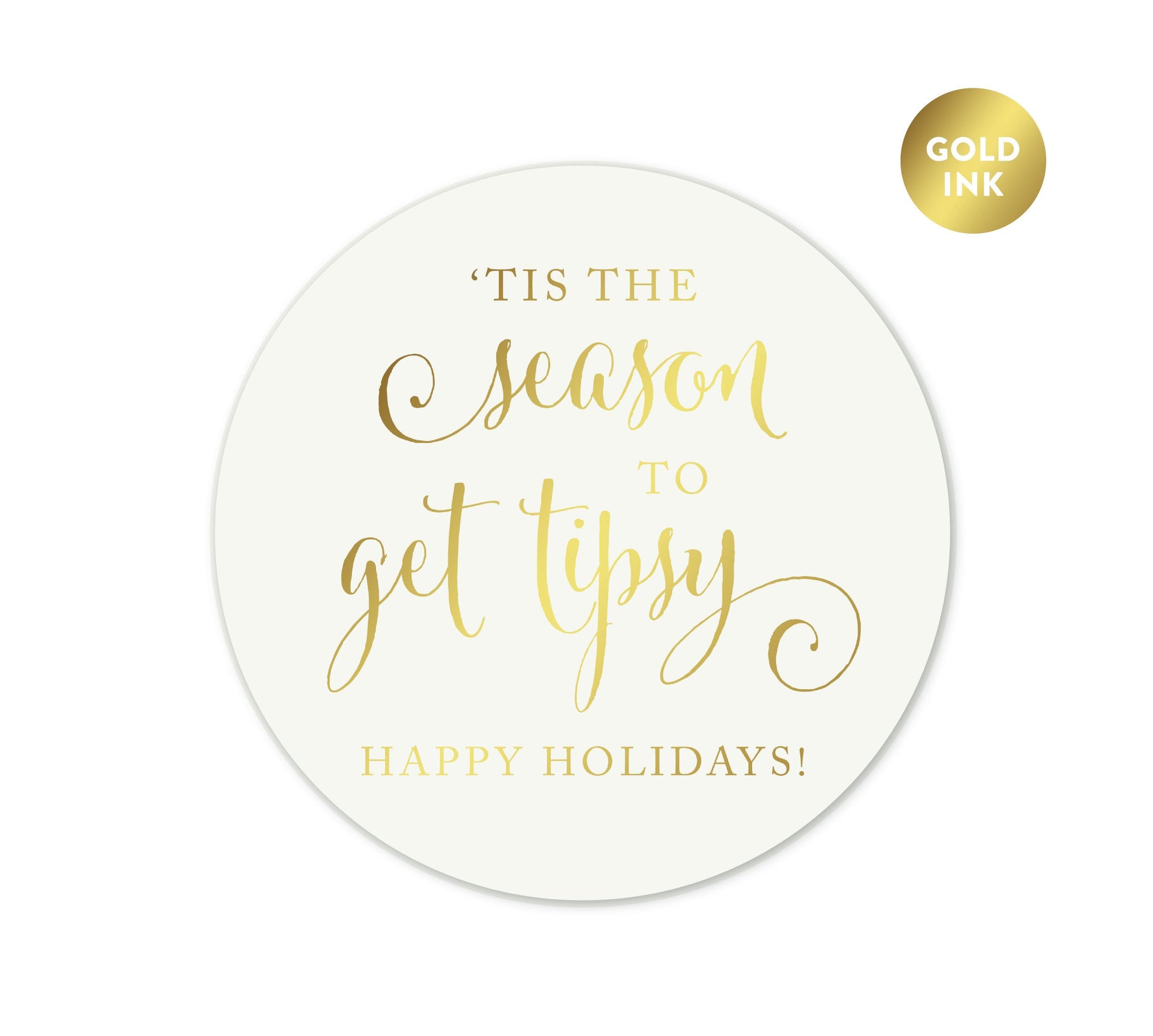 Gold Christmas Round Circle Gift Label Stickers-Set of 40-Andaz Press-Tis The Season-