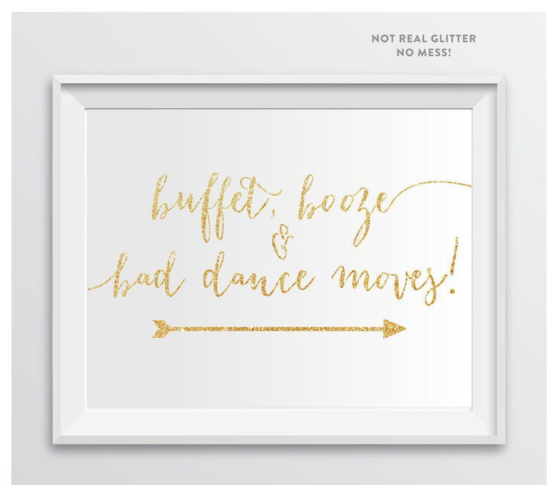Gold Faux Glitter Wedding Party Directional Signs, Double-Sided Big Arrow-Set of 1-Andaz Press-Buffet, Booze, Bad Dance Moves-