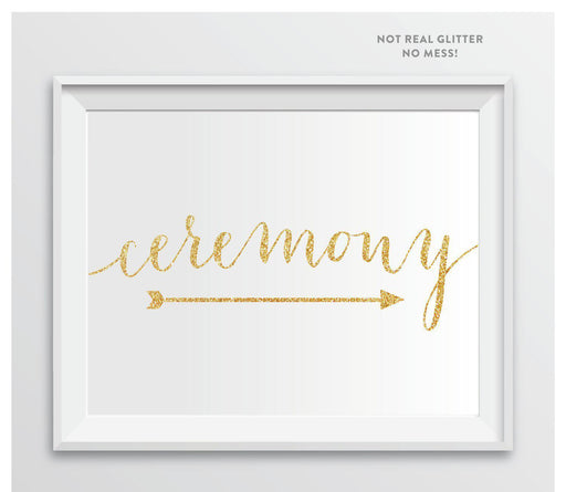 Gold Faux Glitter Wedding Party Directional Signs, Double-Sided Big Arrow-Set of 1-Andaz Press-Ceremony-