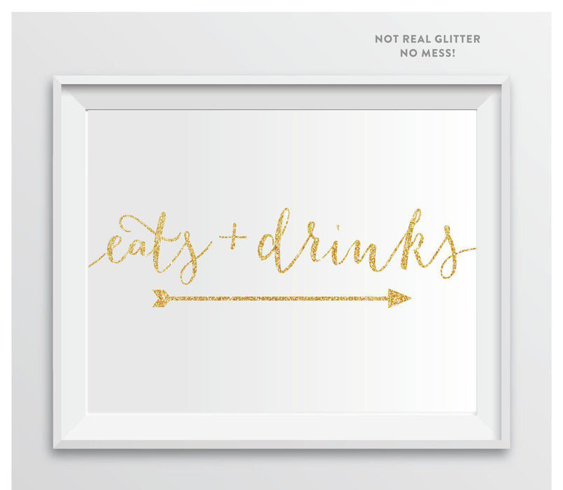 Gold Faux Glitter Wedding Party Directional Signs, Double-Sided Big Arrow-Set of 1-Andaz Press-Eats + Drinks-