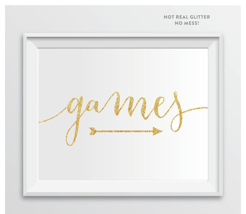 Gold Faux Glitter Wedding Party Directional Signs, Double-Sided Big Arrow-Set of 1-Andaz Press-Games!-