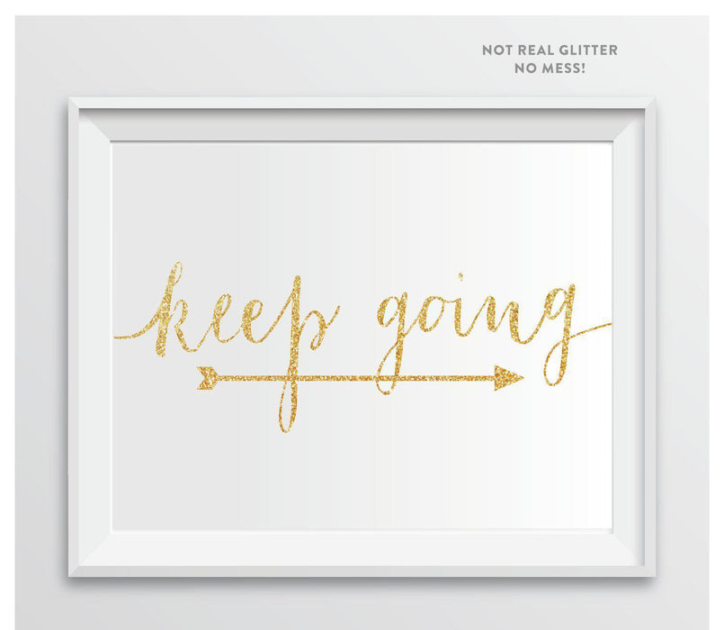 Gold Faux Glitter Wedding Party Directional Signs, Double-Sided Big Arrow-Set of 1-Andaz Press-Keep Going-