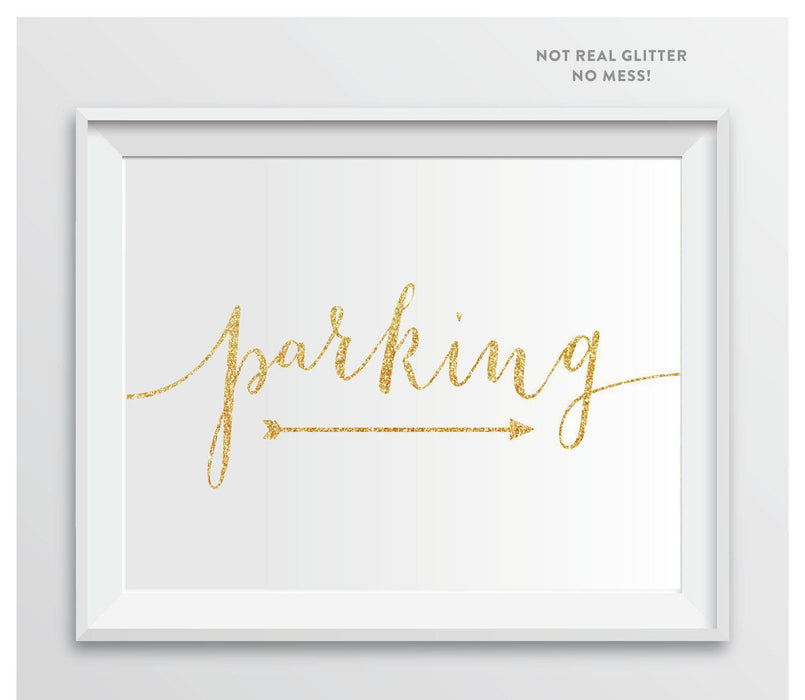 Gold Faux Glitter Wedding Party Directional Signs, Double-Sided Big Arrow-Set of 1-Andaz Press-Parking-