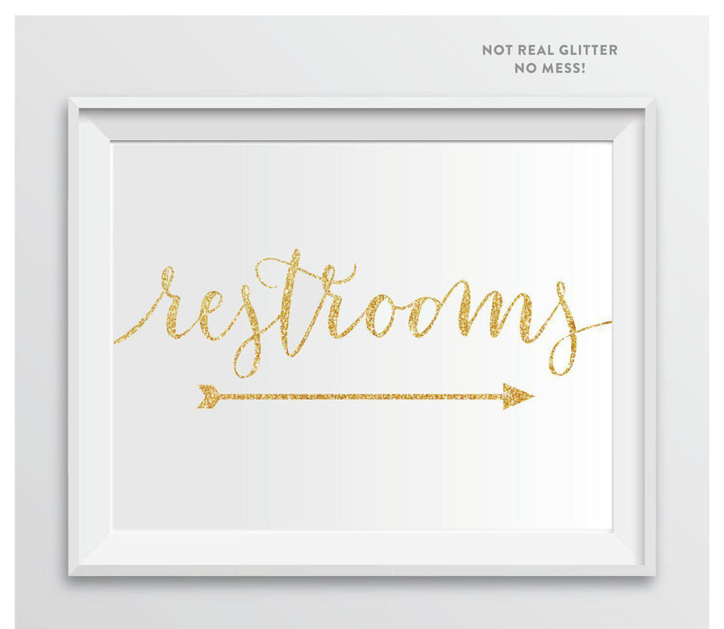 Gold Faux Glitter Wedding Party Directional Signs, Double-Sided Big Arrow-Set of 1-Andaz Press-Restrooms-