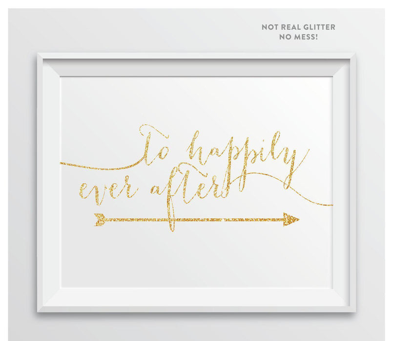 Gold Faux Glitter Wedding Party Directional Signs, Double-Sided Big Arrow-Set of 1-Andaz Press-To Happily Ever After-