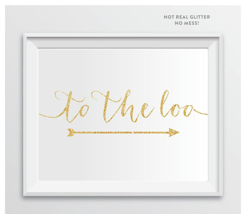 Gold Faux Glitter Wedding Party Directional Signs, Double-Sided Big Arrow-Set of 1-Andaz Press-To The Loo-