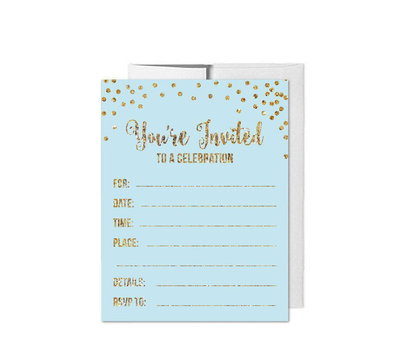 Gold Glitter 1st Birthday Blank Party Invitations with Envelopes-Set of 20-Andaz Press-Light Blue-