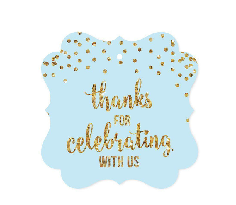 Gold Glitter 1st Birthday Fancy Frame Gift & Favor Tags-Set of 24-Andaz Press-Light Blue-