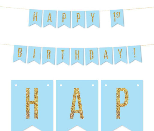 Gold Glitter 1st Birthday Hanging Pennant Party Banner-Set of 1-Andaz Press-Pink-