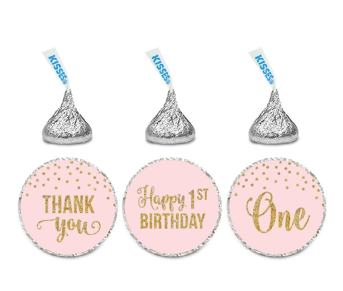 Gold Glitter 1st Birthday Hershey's Kisses Stickers-Set of 216-Andaz Press-Pink-