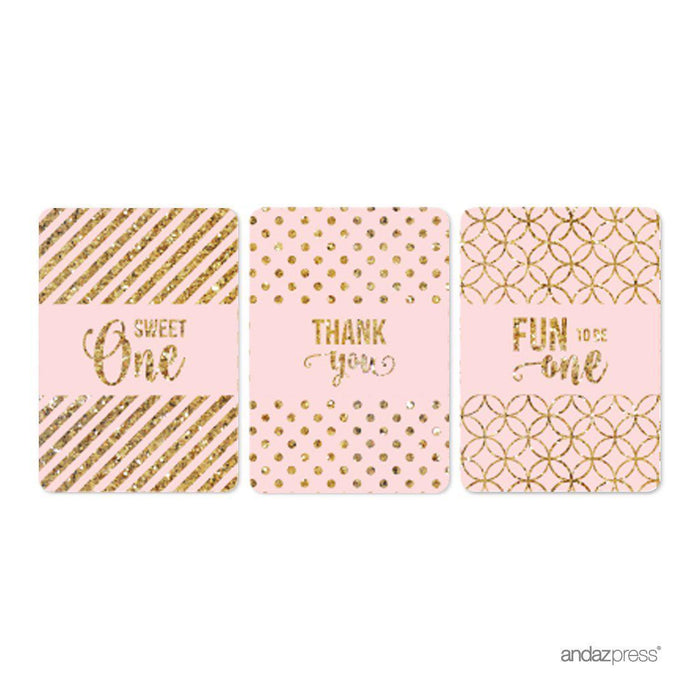 Gold Glitter 1st Birthday Hershey's Miniatures Mini Candy Bar Wrappers-Set of 36-Andaz Press-Pink-