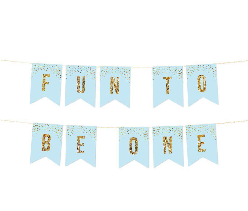 Gold Glitter 1st Birthday Party Pennant Banner-Set of 1-Andaz Press-Pink-Fun to Be One-